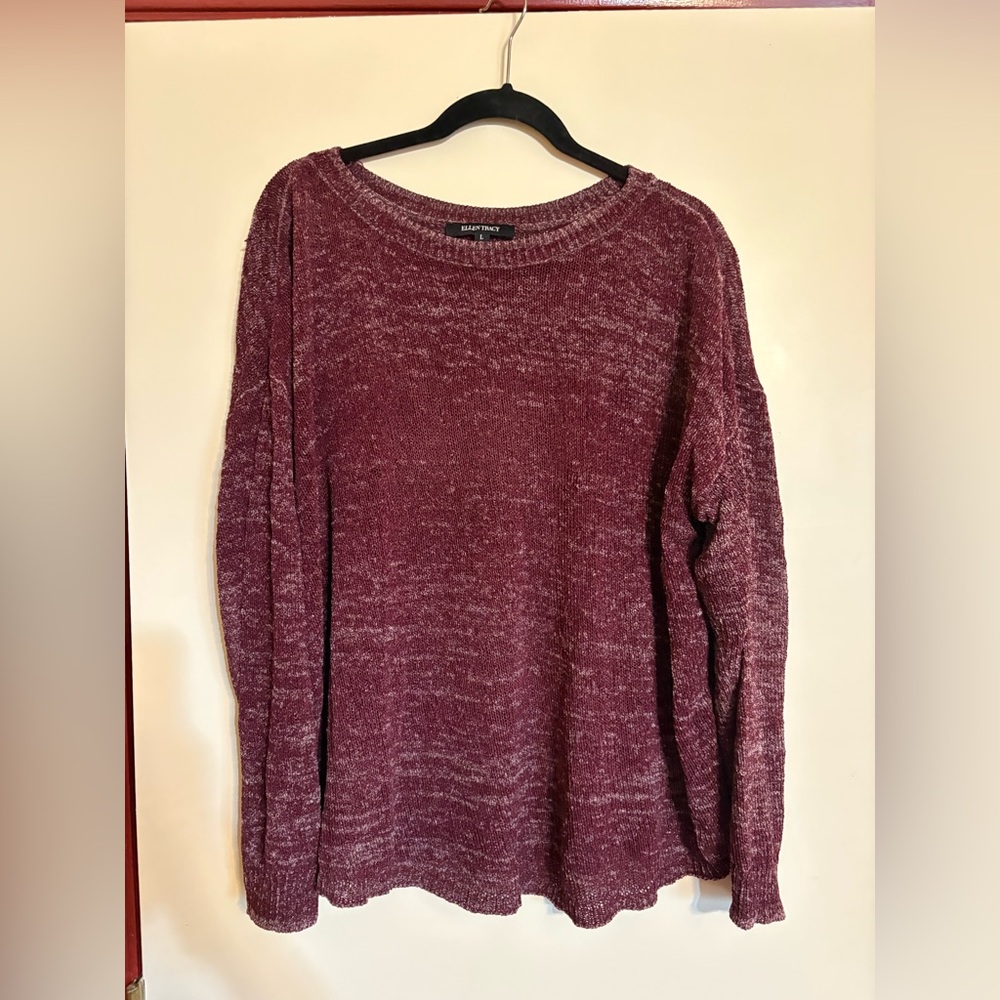 Ellen Tracy Burgundy Crew Neck Sweater
